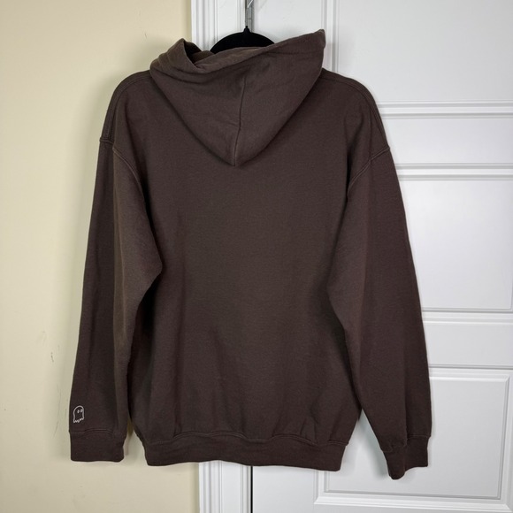 Lonely Ghost Hoodie Mens Medium Brown Its Cool To Care Earth Smiley Sweatshirt - Picture 2 of 7